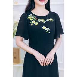 Thumbnail Đầm xòe trung niên cho mẹ - Cổ tròn thêu hoa tay loe - màu Đen - TTV Store thời trang nữ TTV1848 2