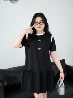 Thumbnail Đầm cổ tròn dáng suông đuôi cá phối trắng BIGSIZE (55kg đến 95kg) – 25HYD210 - [BU Bigsize Young] 4