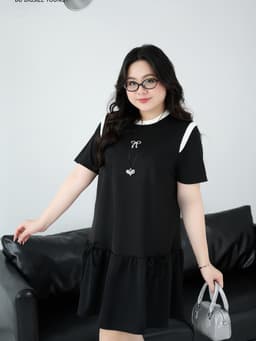 Thumbnail Đầm cổ tròn dáng suông đuôi cá phối trắng BIGSIZE (55kg đến 95kg) – 25HYD210 - [BU Bigsize Young] 3