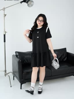 Thumbnail Đầm cổ tròn dáng suông đuôi cá phối trắng BIGSIZE (55kg đến 95kg) – 25HYD210 - [BU Bigsize Young] 2