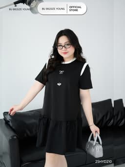 Thumbnail Đầm cổ tròn dáng suông đuôi cá phối trắng BIGSIZE (55kg đến 95kg) – 25HYD210 - [BU Bigsize Young] 1
