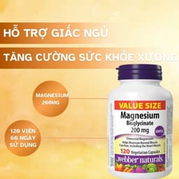 Thumbnail Viên uống Magie hỗ trợ sức khoẻ Magnesium Bisglycinate Webber Naturals 200mg 120 viên 2