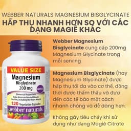 Thumbnail Viên uống Magie hỗ trợ sức khoẻ Magnesium Bisglycinate Webber Naturals 200mg 120 viên 3