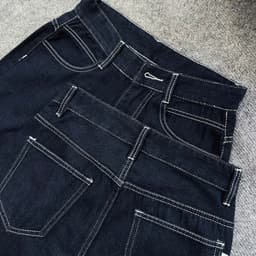 Thumbnail Quần Jean Bigsize Nữ Ống Suông Rộng Cạp Cao Chất Jean Viền Chỉ Trắng Không Co Giãn 50-95kg Q533 3