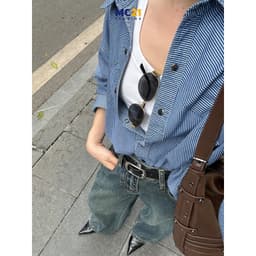 Thumbnail Áo sơ mi denim kẻ sọc dọc freesize MC21.studios a4309 4
