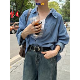 Thumbnail Áo sơ mi denim kẻ sọc dọc freesize MC21.studios a4309 3