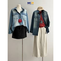Thumbnail Áo sơ mi denim khoác ngoài form rộng màu loang MC21.studios a4308 3
