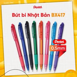 Thumbnail Bút Bi Bấm Ngòi 0.7mm Pentel BX417 Trơn Mượt Không Đọng Mực Nét Viết Êm Mịn Không Tắc Mực 1
