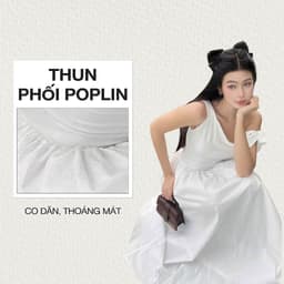Thumbnail DOTTIE - Đầm midi lệch vai phối vải poplin - Trắng - D0679 1