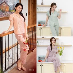 Thumbnail Bộ pijama nữ thô đũi SUNFLY áo cộc quần dài ST9245 3