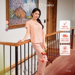 Thumbnail Bộ pijama nữ thô đũi SUNFLY áo cộc quần dài ST9245 1