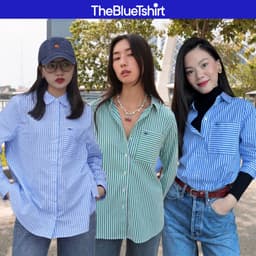 Thumbnail TheBlueTshirt - Áo sơ mi kẻ sọc dài tay phom rộng cho nữ - New Pocket Oversize Shirt - Women 1