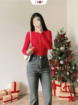 Thumbnail Quần Jean Ống Loe Nữ Thêu Thỏ Màu Đậm Dễ Phối Đồ ENVY J151 1