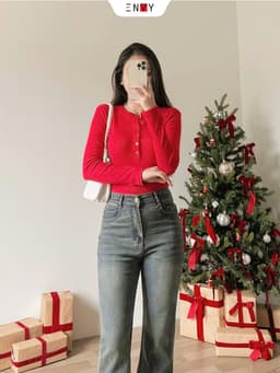 Thumbnail Quần Jean Ống Loe Nữ Thêu Thỏ Màu Đậm Dễ Phối Đồ ENVY J151 4