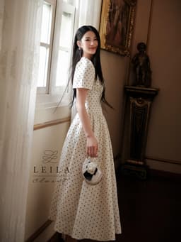 Thumbnail LEILA CLOSET | Đầm thiết kế Vella chấm bi cổ tim, tay chuông, chiết eo, xoè dài 1