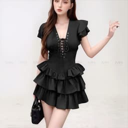 Thumbnail Đầm xoè tầng MINA dự tiệc chất Cotton màu đen thiết kế quyến rũ trẻ trung MN307 2