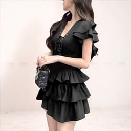 Thumbnail Đầm xoè tầng MINA dự tiệc chất Cotton màu đen thiết kế quyến rũ trẻ trung MN307 1