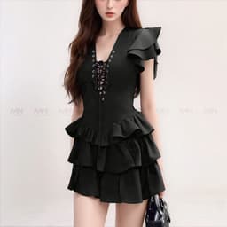 Thumbnail Đầm xoè tầng MINA dự tiệc chất Cotton màu đen thiết kế quyến rũ trẻ trung MN307 3
