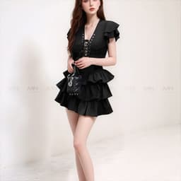 Thumbnail Đầm xoè tầng MINA dự tiệc chất Cotton màu đen thiết kế quyến rũ trẻ trung MN307 4