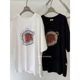 Thumbnail Áo phông oversize tay lỡ hình đĩa bánh dâu tây chất cotton xịn dày MC21.studios a4341 1