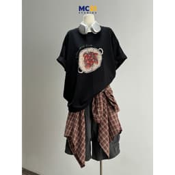 Thumbnail Áo phông oversize tay lỡ hình đĩa bánh dâu tây chất cotton xịn dày MC21.studios a4341 2