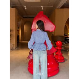 Thumbnail Áo sơ mi kẻ caro LYRA dáng suông, babydoll thiết kế đuôi áo xếp tầng bánh bèo chất thô cotton LWNSM008 3