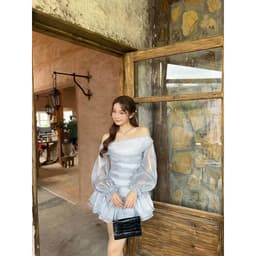 Thumbnail Đầm Nữ Mini Trễ Vai Voan Tơ Nhún Eo Form Xòe Dễ Thương  -MINSKI DRESS - GOÛT DE JUN 3