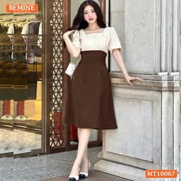 Thumbnail Đầm thiết kế BEMINE cổ vuông tay phồng dáng chữ A phù hợp đi làm, đi chơi-MT10067 1