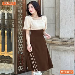 Thumbnail Đầm thiết kế BEMINE cổ vuông tay phồng dáng chữ A phù hợp đi làm, đi chơi-MT10067 2