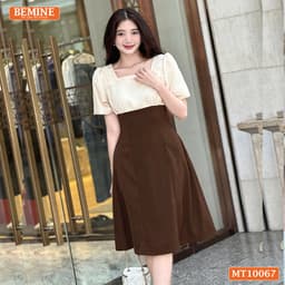 Thumbnail Đầm thiết kế BEMINE cổ vuông tay phồng dáng chữ A phù hợp đi làm, đi chơi-MT10067 4