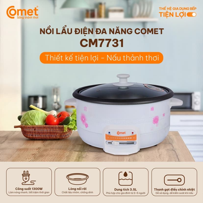 Ảnh Nồi lẩu điện COMET sôi nhanh dễ vệ sinh 3