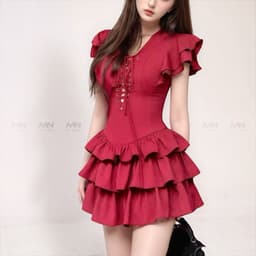 Thumbnail Đầm xoè tầng MINA dự tiệc chất Cotton màu đỏ đô thiết kế quyến rũ trẻ trung MN307 3