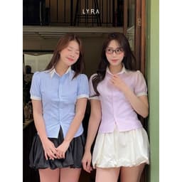 Thumbnail Áo sơ mi kẻ sọc ngắn tay LYRA phối cổ trắng thiết kế tay bo viền dáng ôm, dây rút sau eo - LWNSM007 2