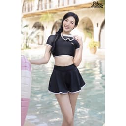 Thumbnail Đồ bơi NỮ BIKINI PASSPORT Hai mảnh LC dạng váy, áo tay ngắn có logo - màu Đen - BS1012_BL 4