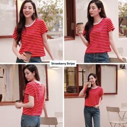 Thumbnail TheBlueTshirt - Áo thun dạng sọc phom croptop tay ngắn cổ tròn cho nữ - Everyday Tee - Women 2