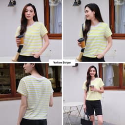 Thumbnail TheBlueTshirt - Áo thun dạng sọc phom croptop tay ngắn cổ tròn cho nữ - Everyday Tee - Women 4