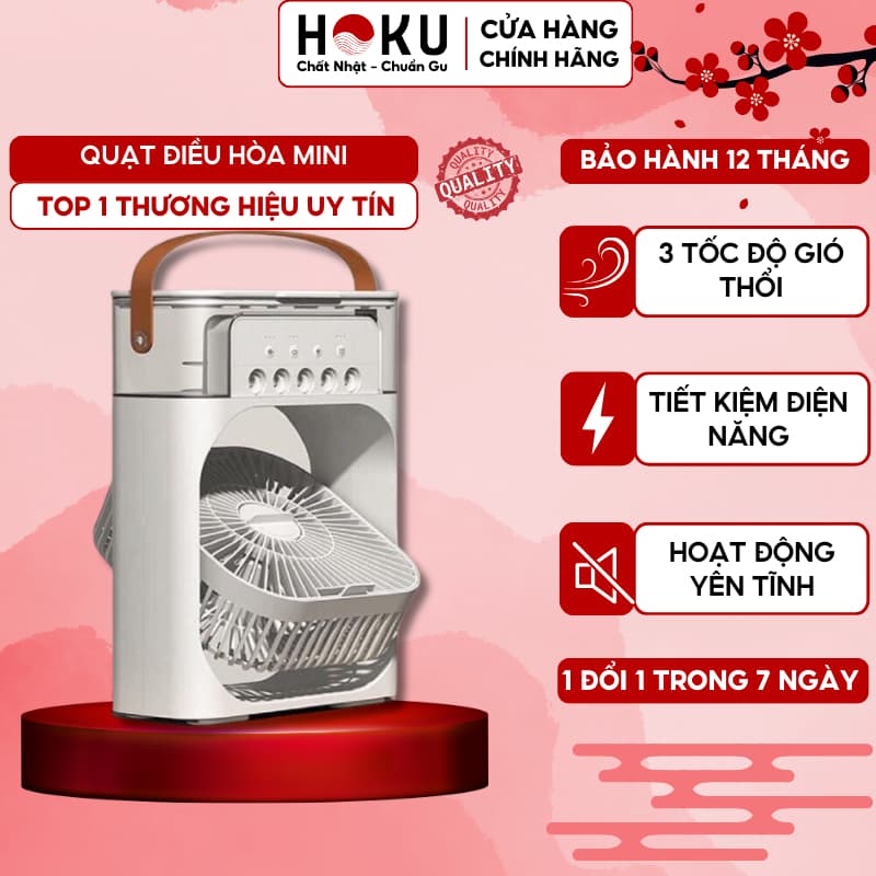 Ảnh Quạt điều hòa hơi nước mini HOKU máy lạnh mini 3 Chế Độ Tích Hợp Led, Sạc USB Để Bàn Tiện Dụng QDH02 1