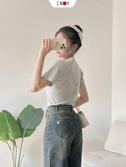 Thumbnail Quần Jean Ống Suông Nữ Dáng Ngắn Vải Mềm ENVY J150 2