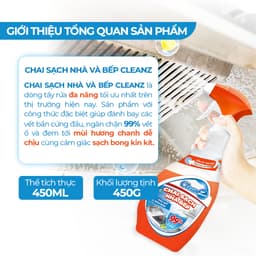 Thumbnail Chai Sạch Nhà Bếp Cleanz Làm Sạch Dầu Mỡ, Vết Ố Vàng, Thơm Mùi Chanh Dịu Nhẹ Dung Tích 450ml 3