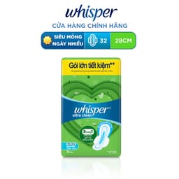Thumbnail Băng Vệ Sinh WHISPER Ultra Siêu Mỏng Cho Ngày Nhiều 28 CM - Gói 32 Miếng 1