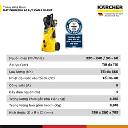 Thumbnail Máy phun rửa áp lực cao Karcher K 2 HR - Công suất 1400W, áp lực 110 bar phù hợp rửa xe - Bảo hành 24 tháng 3