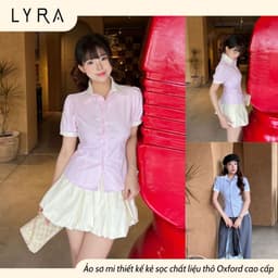 Thumbnail Áo sơ mi kẻ sọc ngắn tay LYRA phối cổ trắng thiết kế tay bo viền dáng ôm, dây rút sau eo - LWNSM007 1