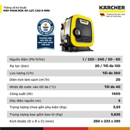 Thumbnail Máy phun rửa áp lực cao Karcher K Mini - Công suất 1400W, áp lực tối đa 110 bar nhỏ gọn - Bảo hành 24 tháng 2