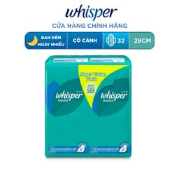 Thumbnail Băng Vệ Sinh WHISPER Cánh Cho Ban Đêm 28cm - Gói 32 Miếng 1