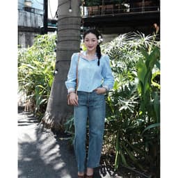 Thumbnail TheBlueTshirt - Áo kiểu kẻ sọc caro cổ thuỷ thủ viền ren zigzag cho nữ - School Girl Shirt - Women 3