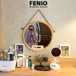 Thumbnail Gương tròn treo tường khung viền GỖ SỒI GỖ TỰ NHIÊN KHÔNG Ố MỐC decor treo tường dây thừng hoặc móc treo phía sau 1