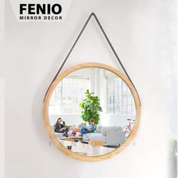 Thumbnail Gương tròn treo tường khung viền GỖ SỒI GỖ TỰ NHIÊN KHÔNG Ố MỐC decor treo tường dây thừng hoặc móc treo phía sau 2