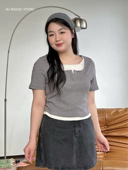 Thumbnail Áo thun cổ vuông bổ trụ phối 2 dây trắng BIGSIZE (55kg đến 95kg) – 25HYAP070 - [BU Bigsize Young] 2