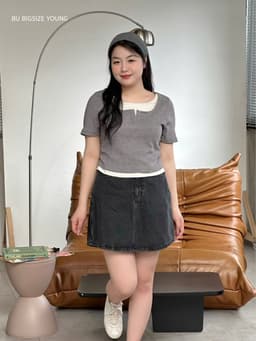 Thumbnail Áo thun cổ vuông bổ trụ phối 2 dây trắng BIGSIZE (55kg đến 95kg) – 25HYAP070 - [BU Bigsize Young] 3