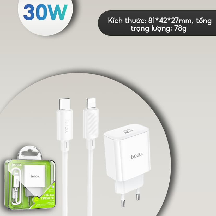 Ảnh Bộ Sạc Nhanh PD 30W Chính Hãng Hoco Dùng Cho IP8-14 Sạc An Toàn Ổn Định, chất liệu bền+chống cháy 1
